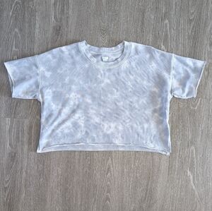 Aerie | Sunset Terry Fleece Cropped Short Sleeve Sweatshirt in Grey | Small